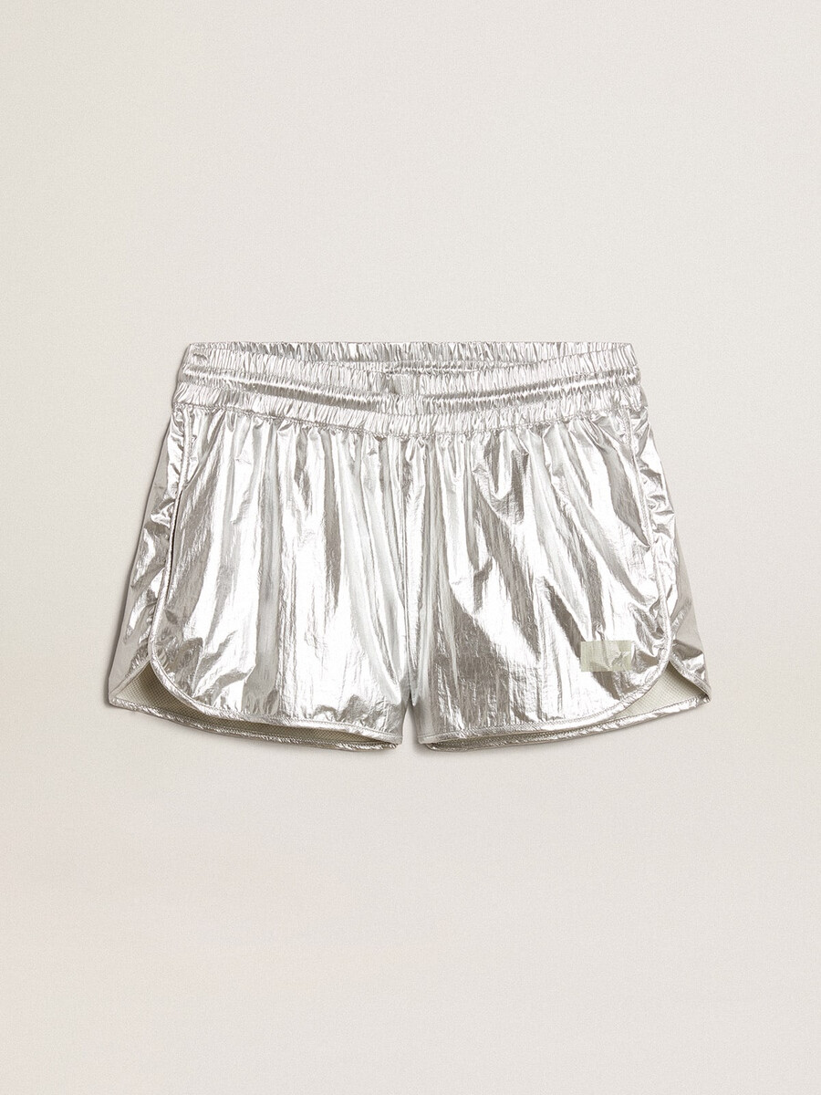 hardloopshorts voor dames van zilverkleurige stof