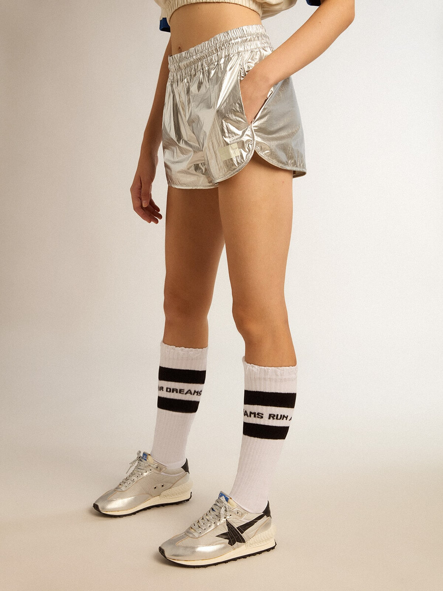 hardloopshorts voor dames van zilverkleurige stof