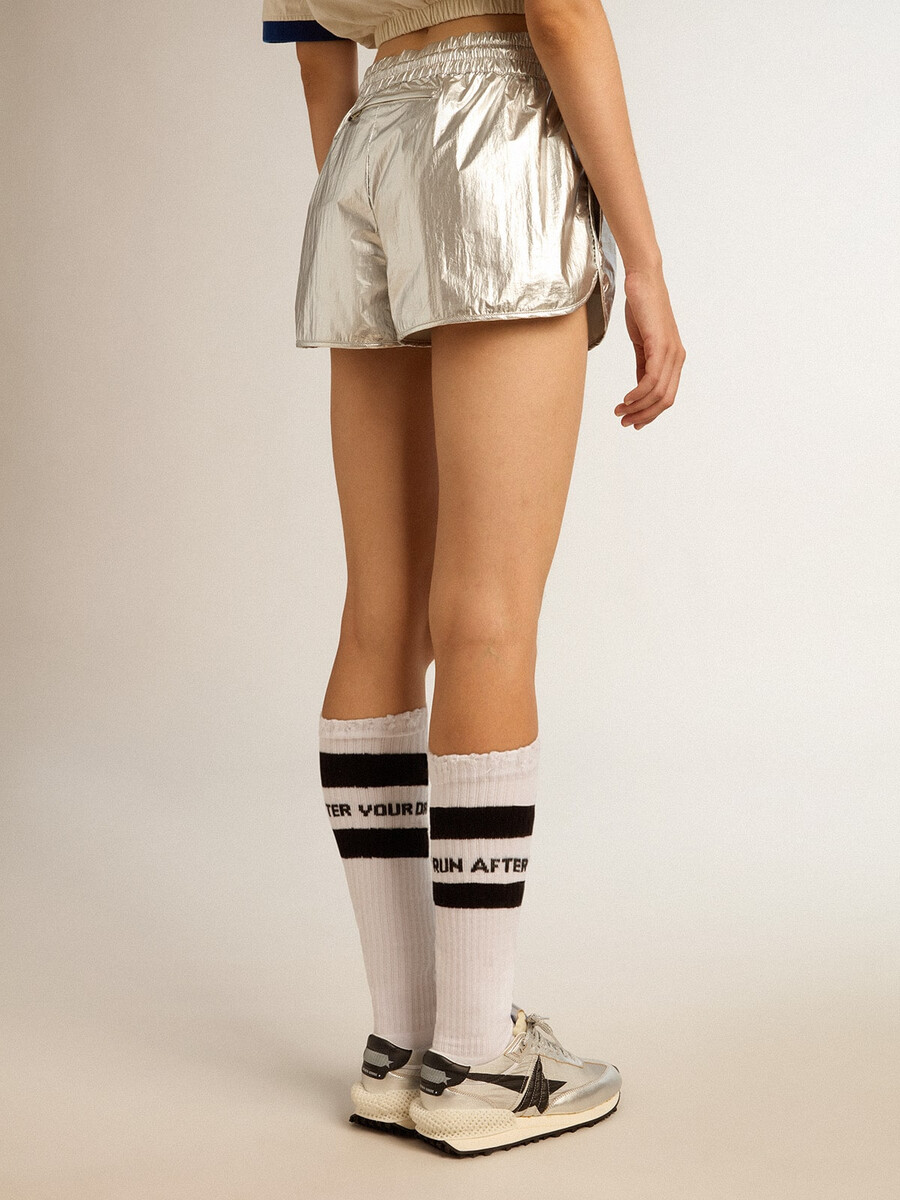 hardloopshorts voor dames van zilverkleurige stof