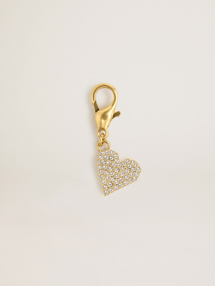 hartvormige hanger van goudkleurig messing met kristallen.