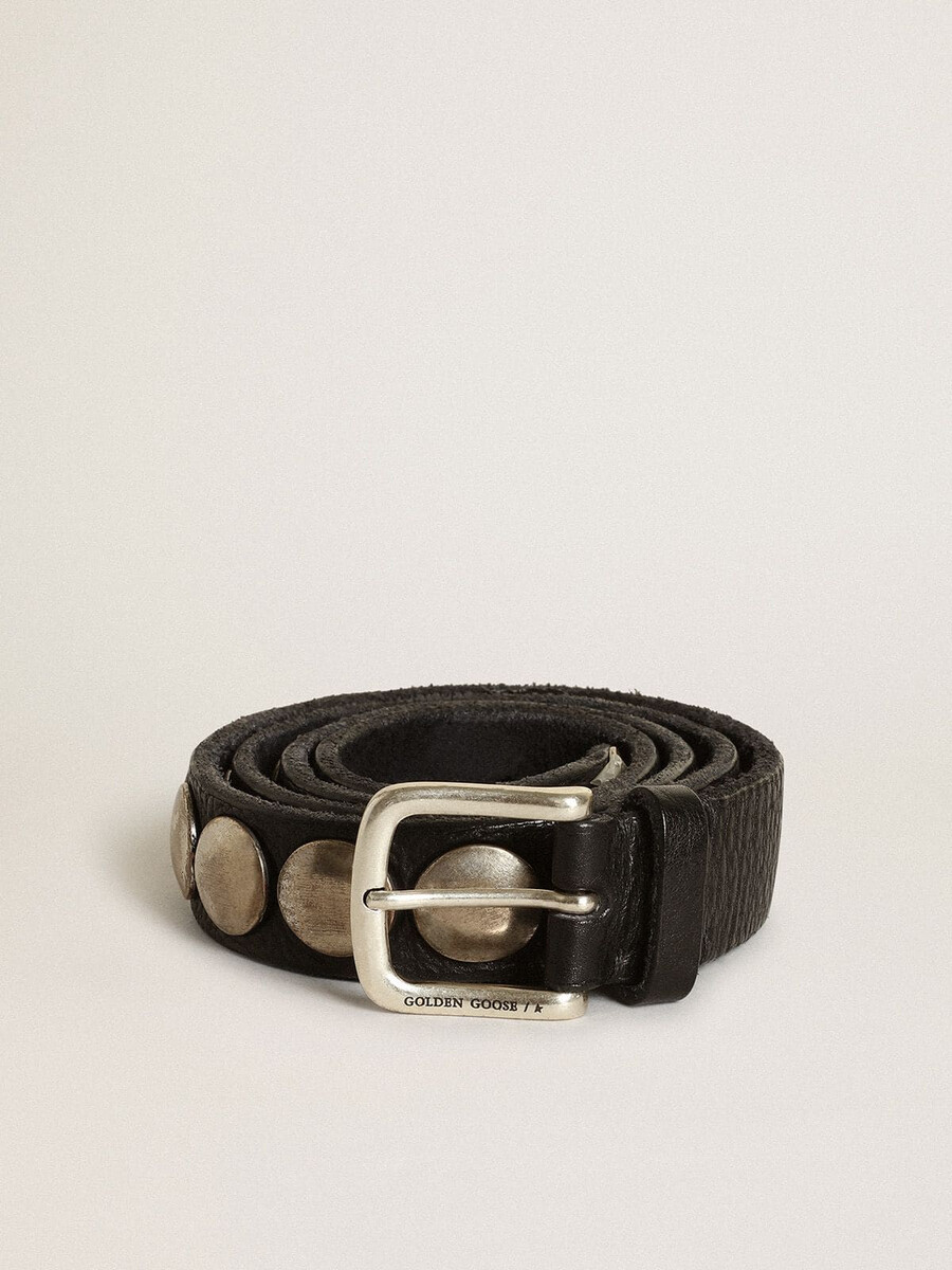 zwarte trinidad-riem van gewassen leer met studs.