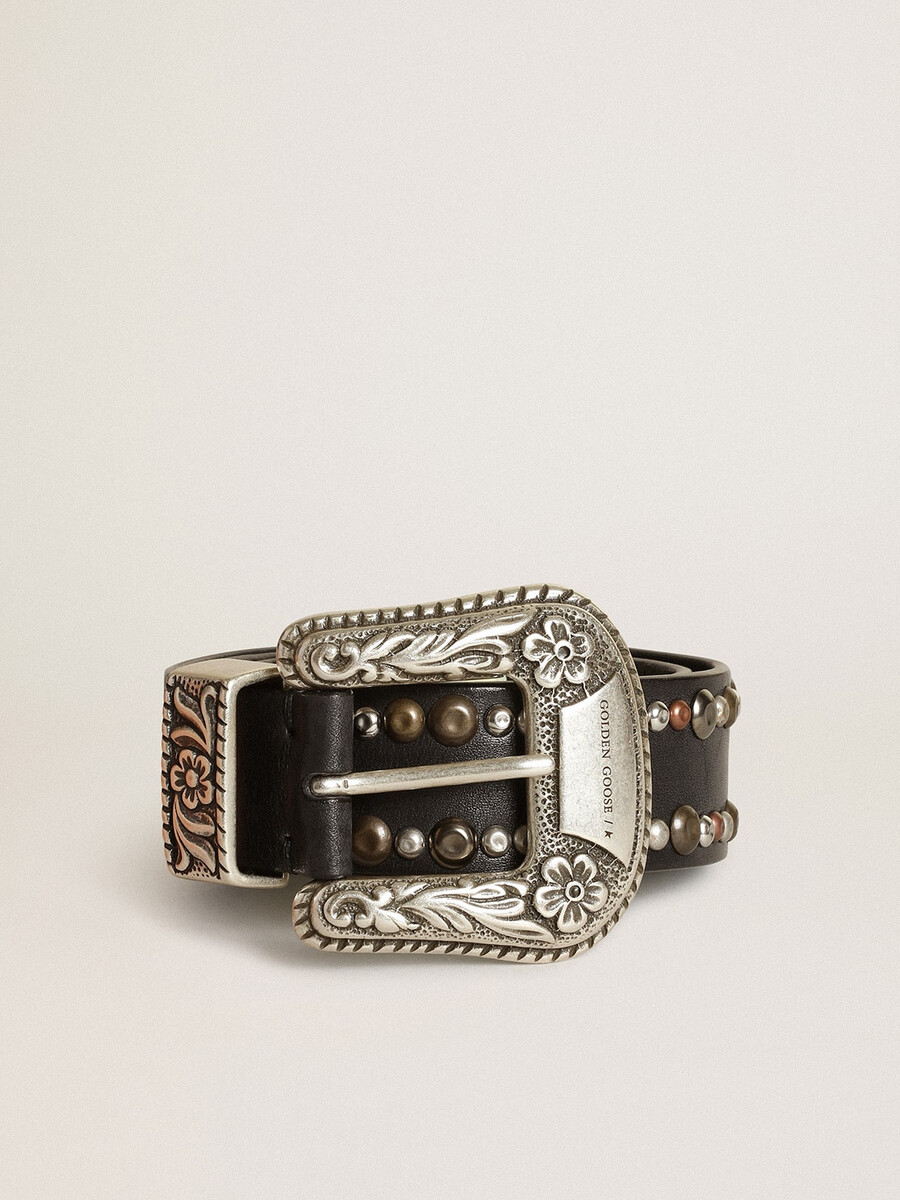 damesriem van zwart leer met studs