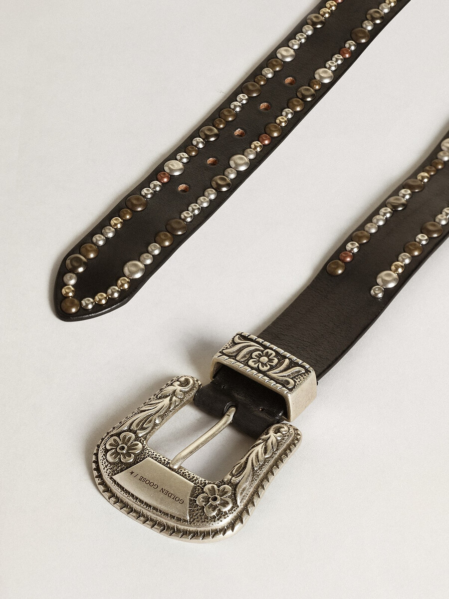 damesriem van zwart leer met studs