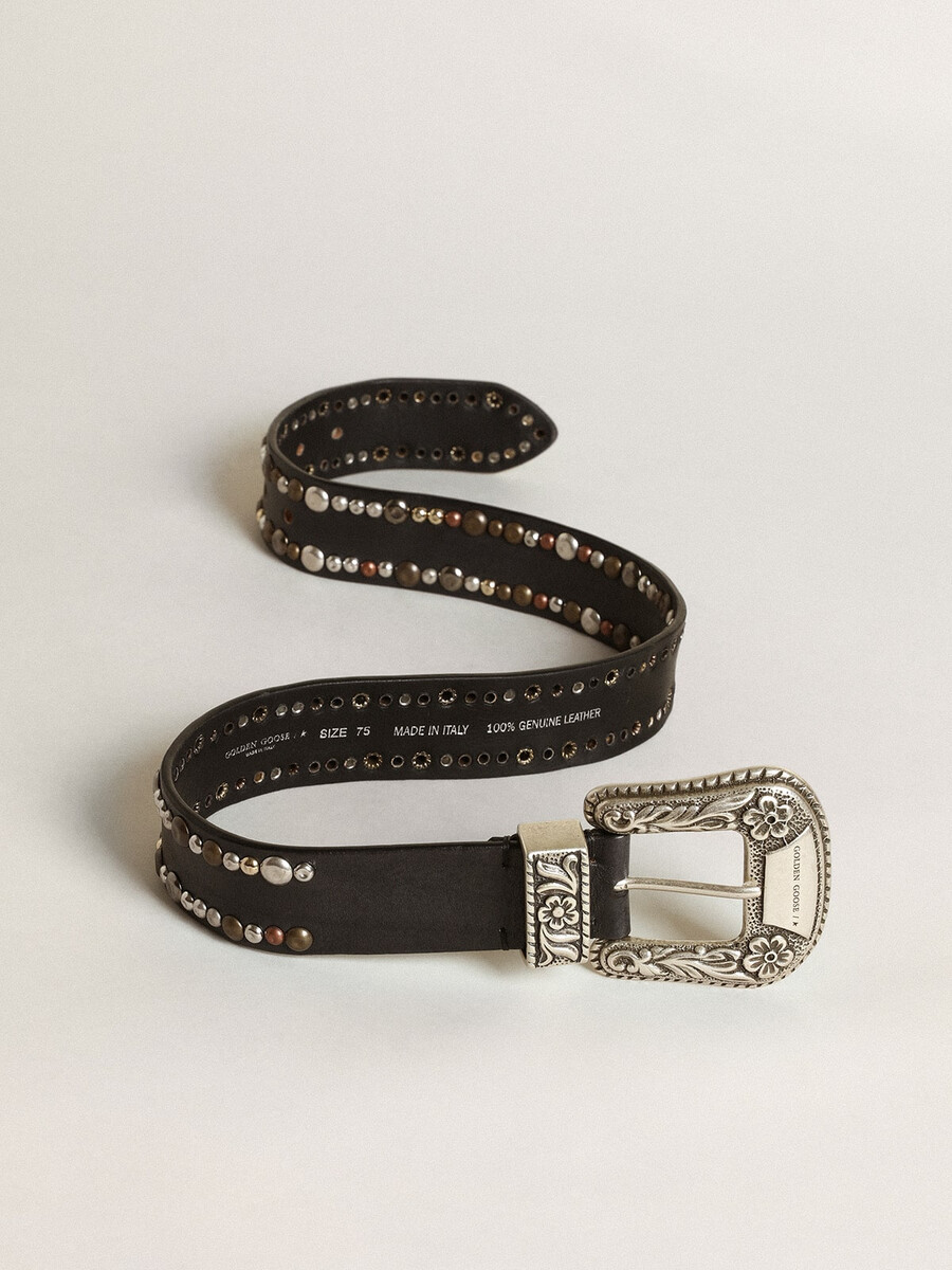 damesriem van zwart leer met studs