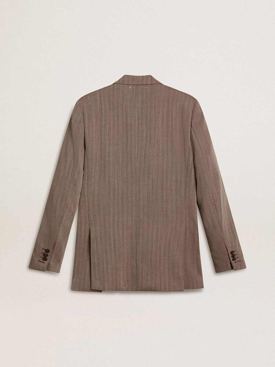 beige herenblazer met chevronpatroon van wolmix dubbelknoopsluiting