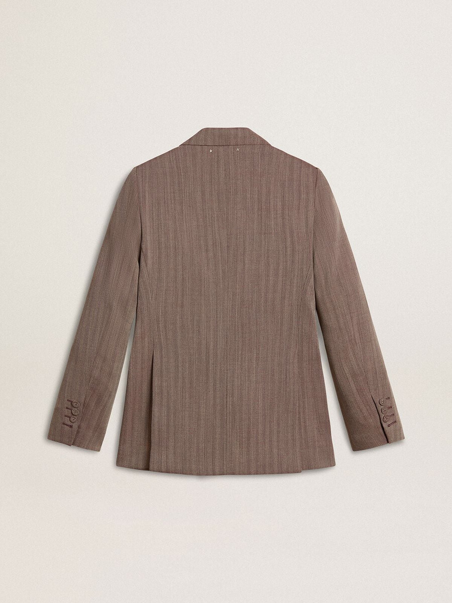 damesblazer met dubbele rij knopen in beige chevron wolmix