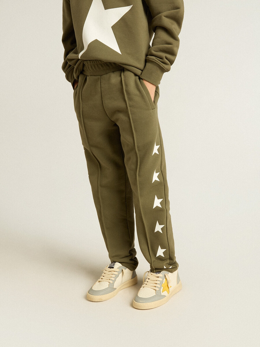 militaire groene joggingbroek voor jongens met witte sterren