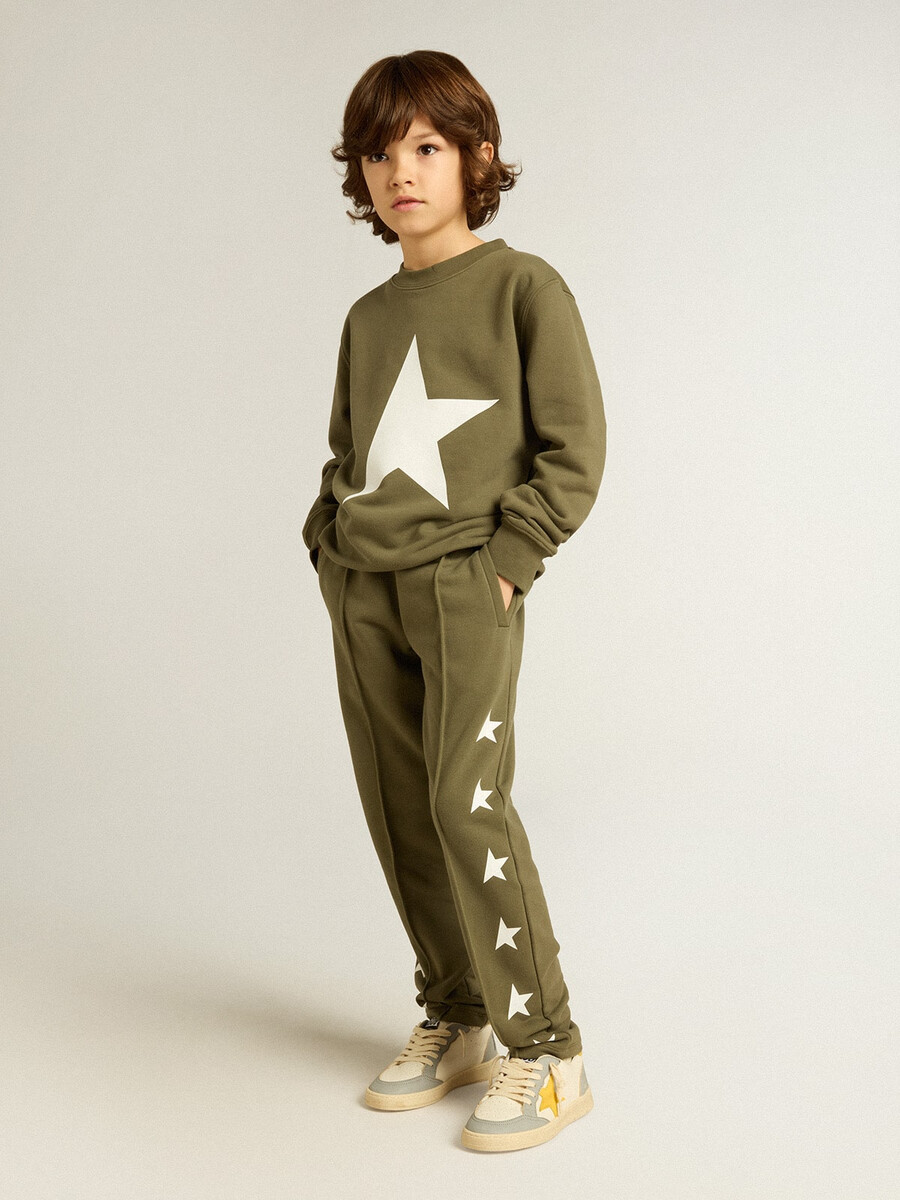 militaire groene joggingbroek voor jongens met witte sterren