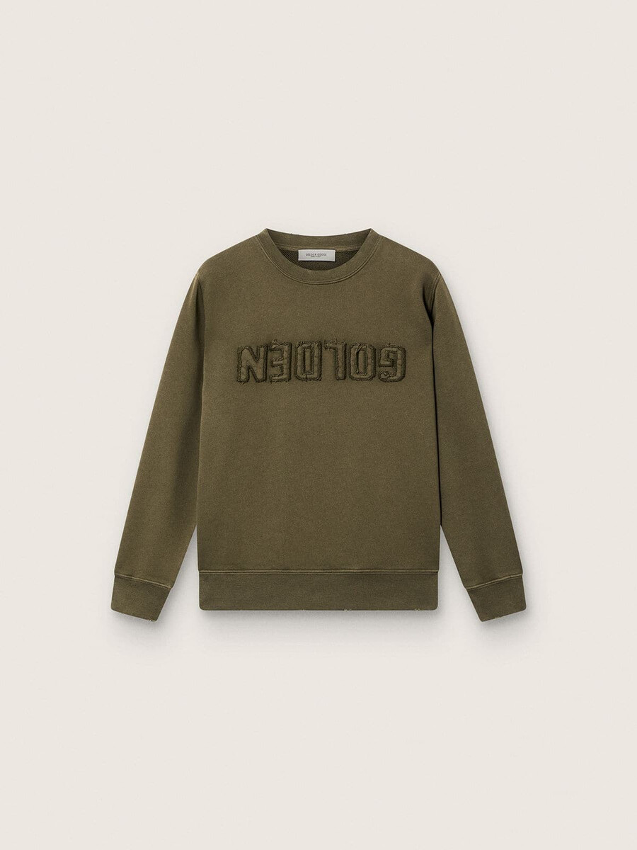 gouden unisex sweatshirt van legergroen katoen met omgekeerd logo.