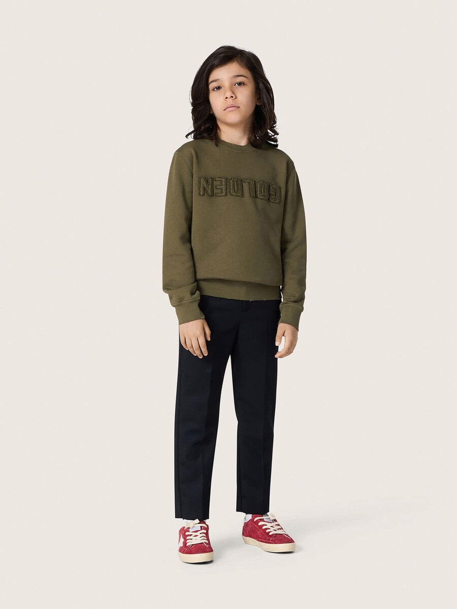 gouden unisex sweatshirt van legergroen katoen met omgekeerd logo.