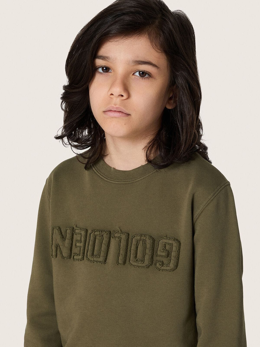 gouden unisex sweatshirt van legergroen katoen met omgekeerd logo.