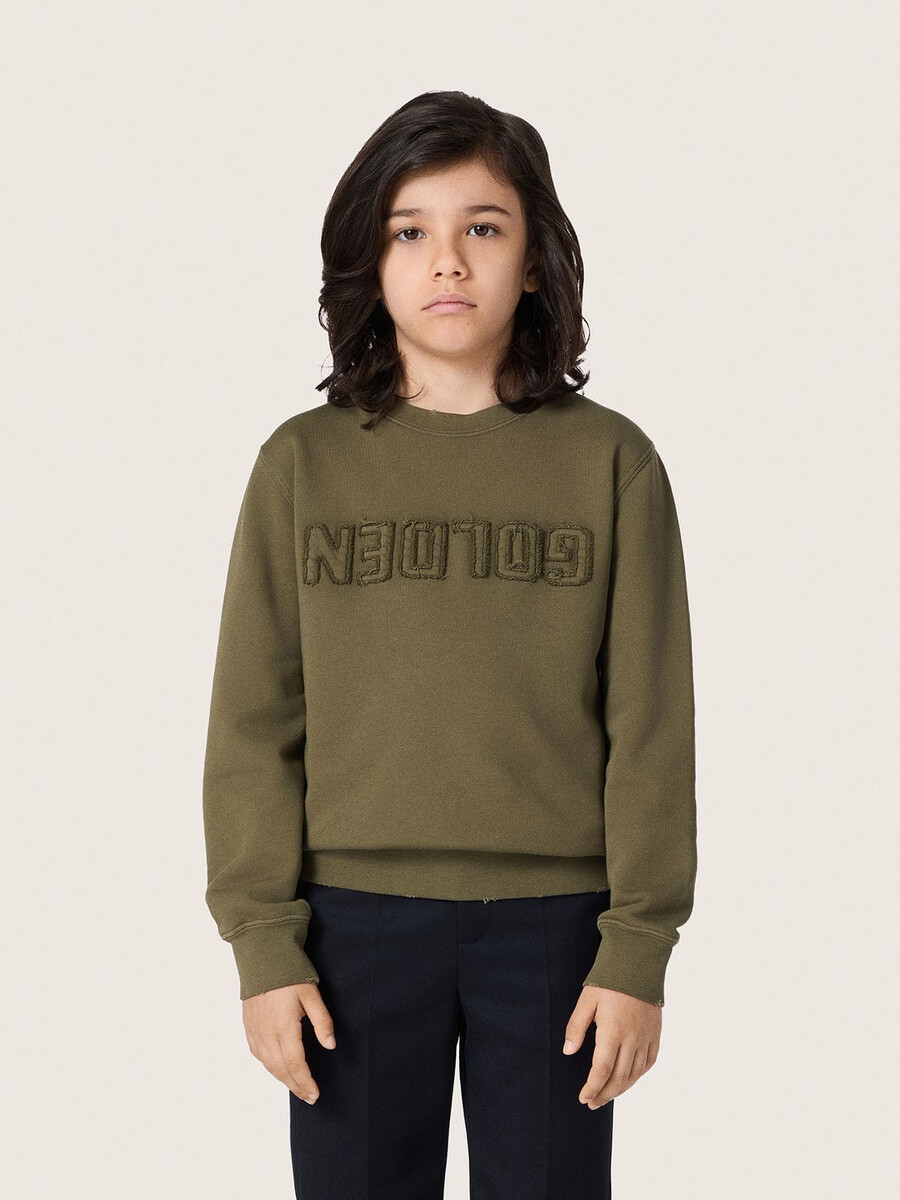 gouden unisex sweatshirt van legergroen katoen met omgekeerd logo.