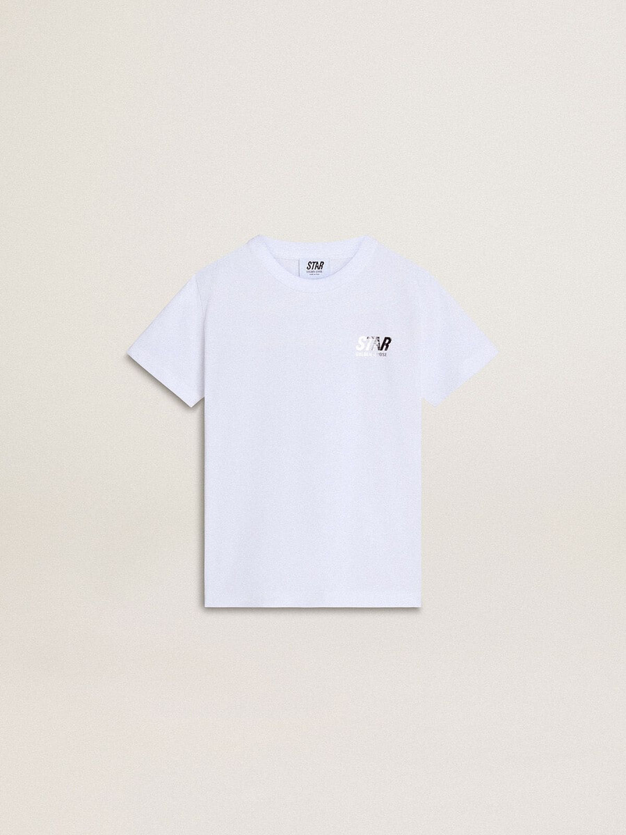 kinder t-shirt van wit katoen met zilverkleurige opdruk