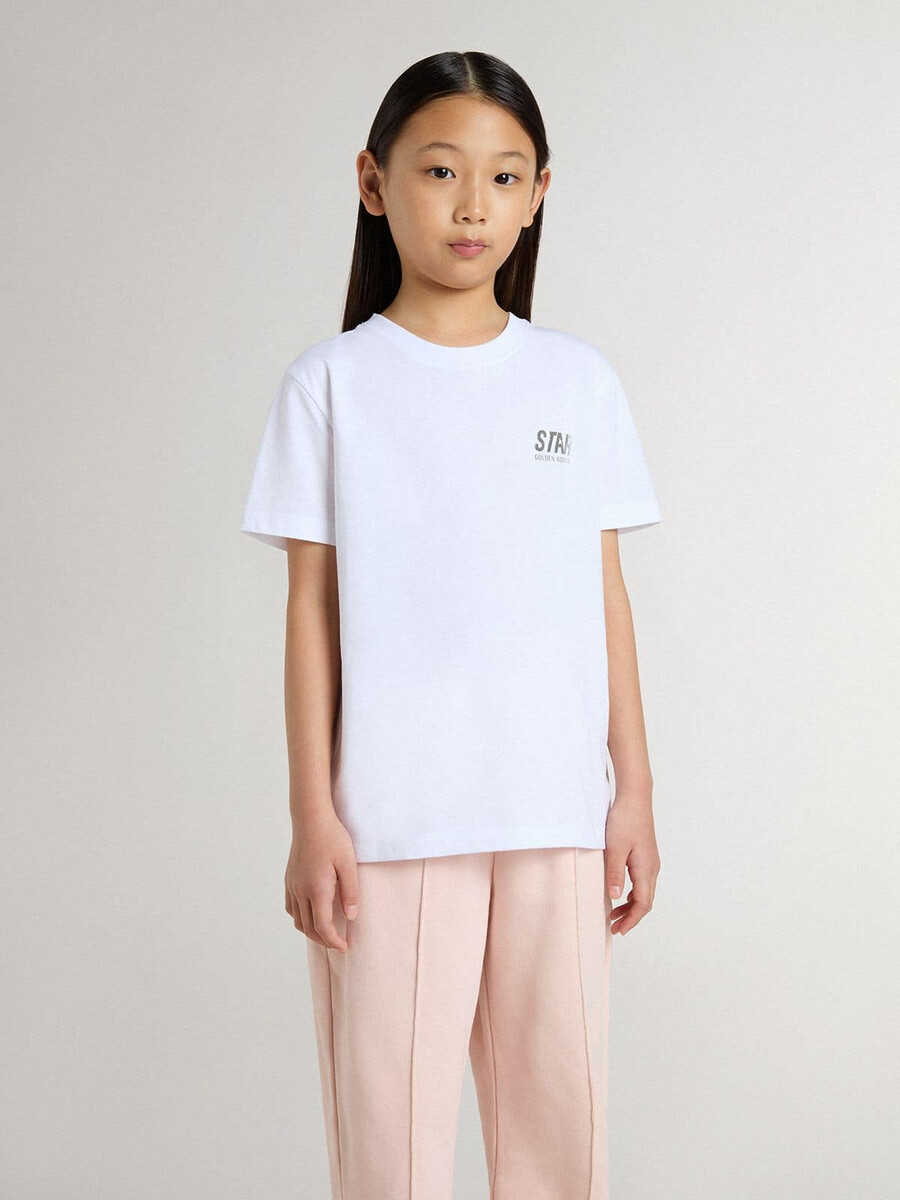 kinder t-shirt van wit katoen met zilverkleurige opdruk