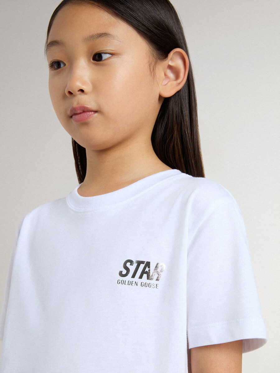 kinder t-shirt van wit katoen met zilverkleurige opdruk