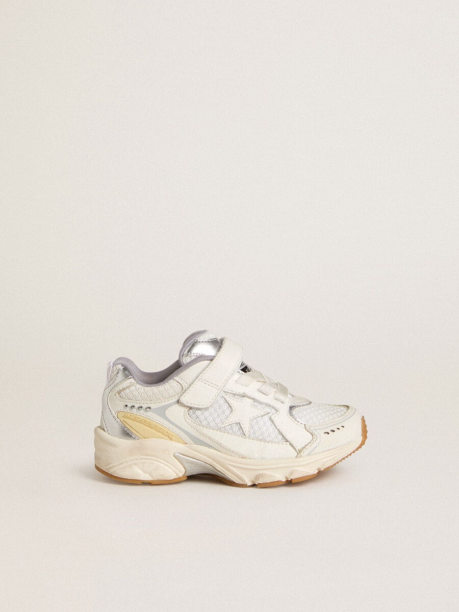 junior lightstar in wit leer en mesh met witte leren ster