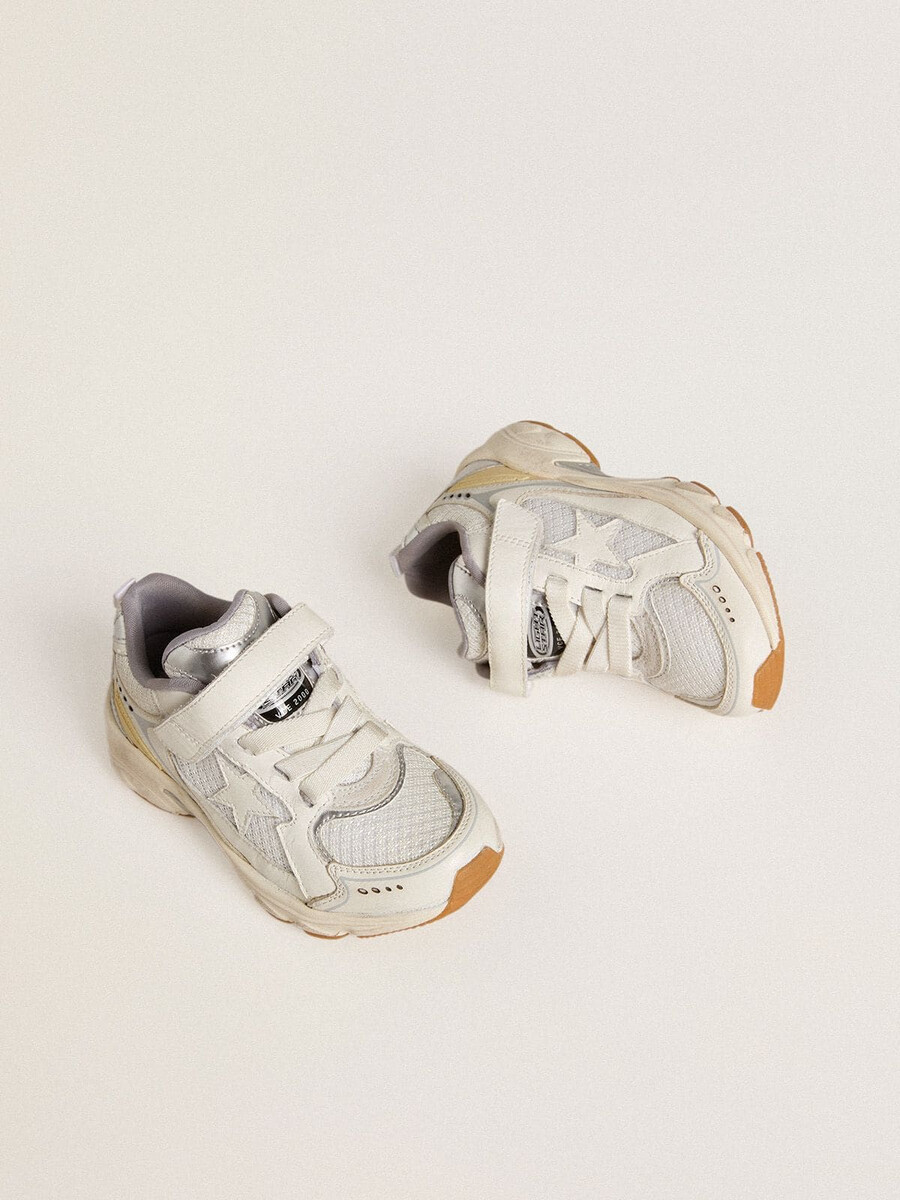 junior lightstar in wit leer en mesh met witte leren ster