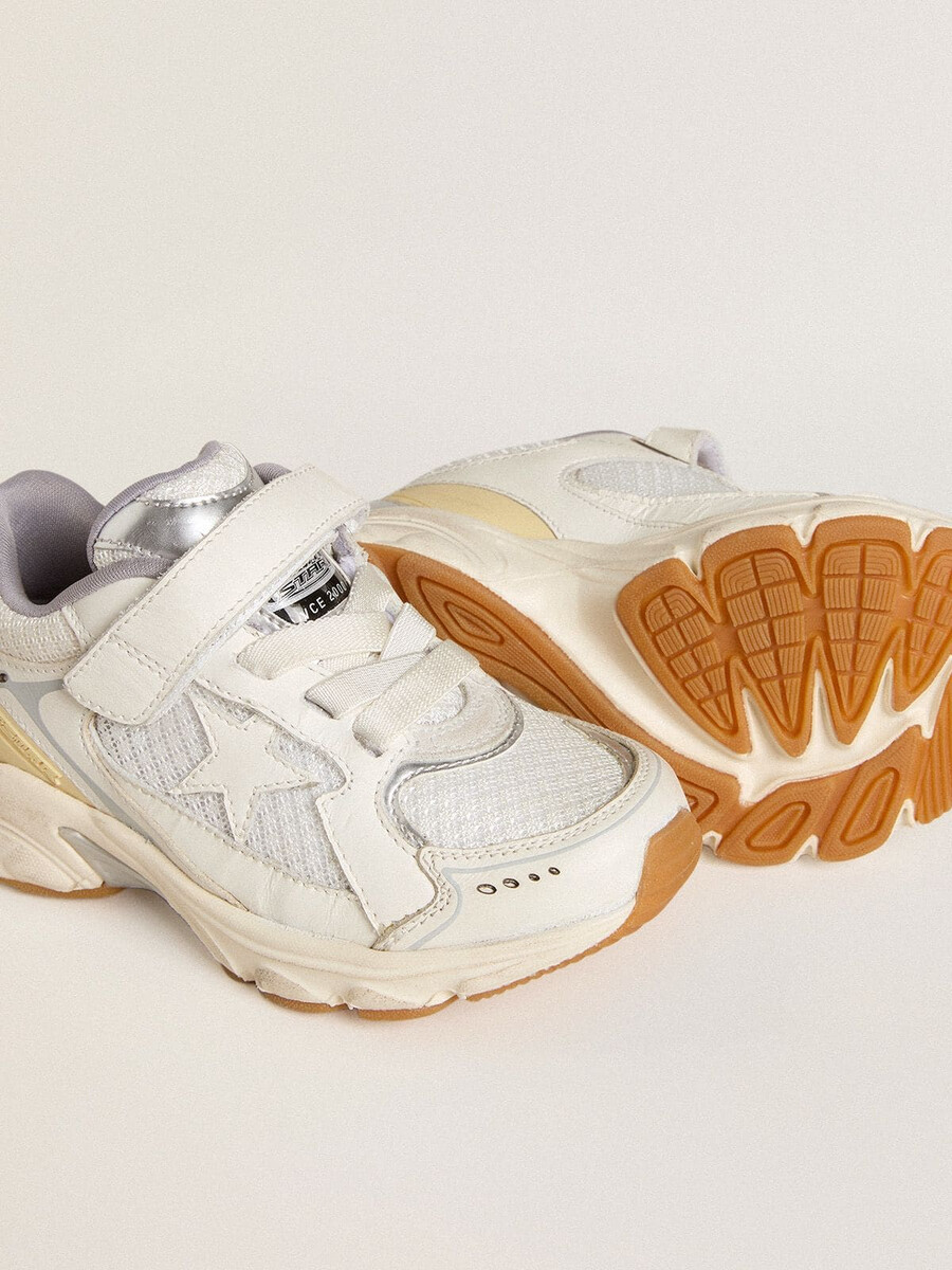 junior lightstar in wit leer en mesh met witte leren ster