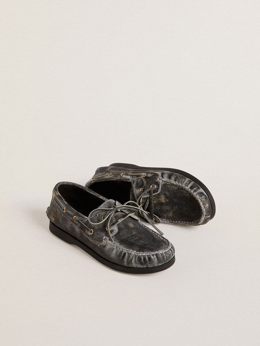 junior cruise loafer in zwart verweerd leer
