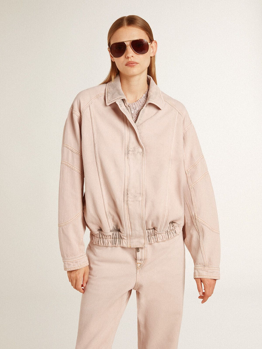 dames bomberjack van roze geverfd denim