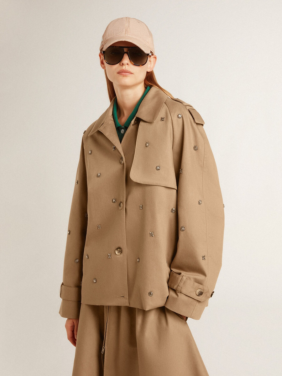oversized trenchcoat voor dames met kristallen