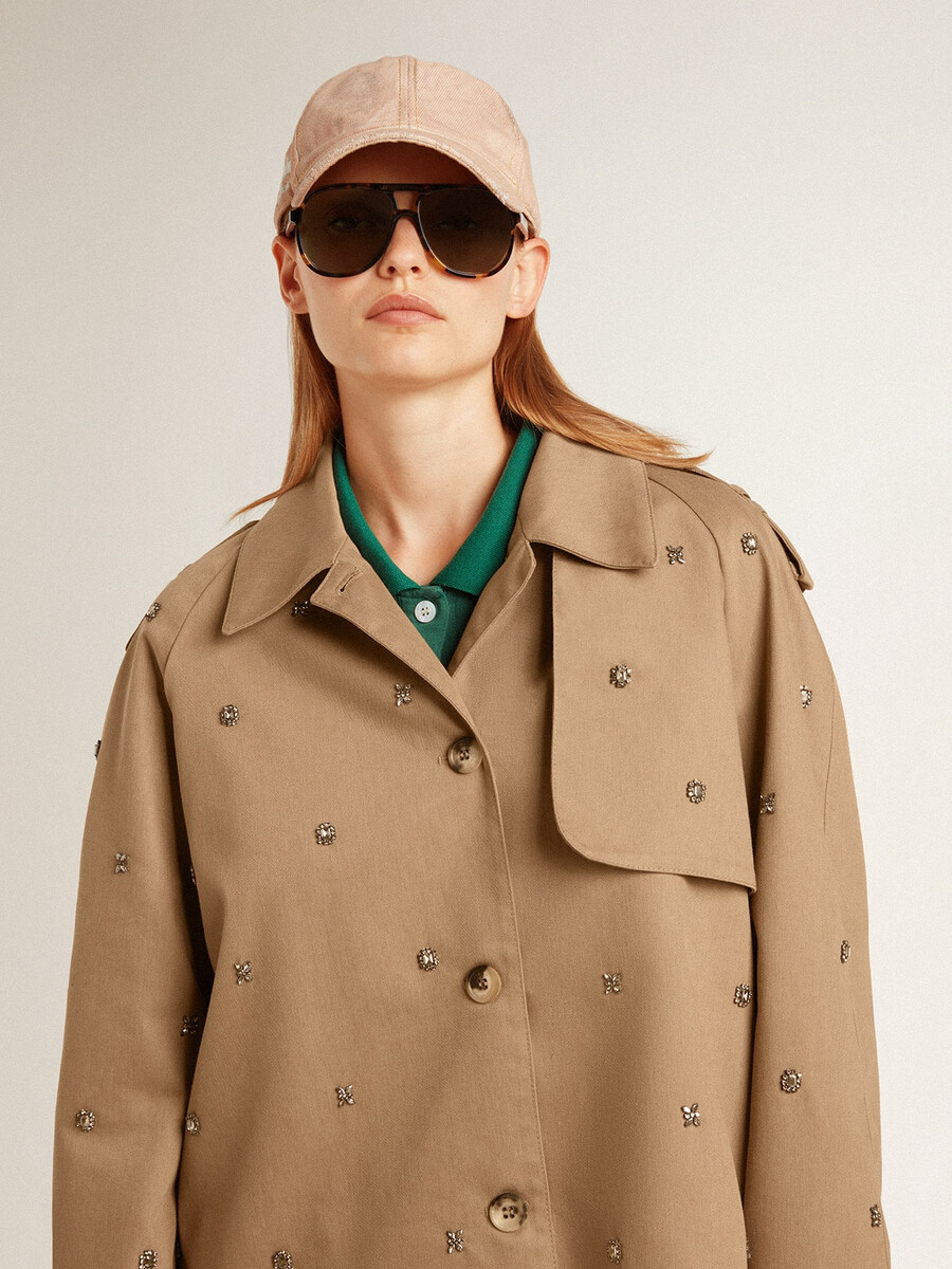 oversized trenchcoat voor dames met kristallen