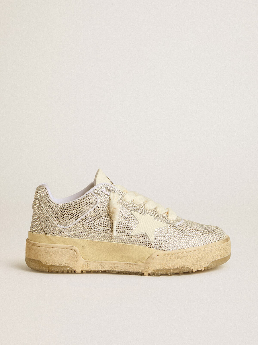 damesschoen forty2 in wit leer en swarovski-kristallen met witte ster