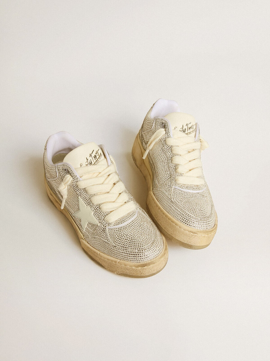 damesschoen forty2 in wit leer en swarovski-kristallen met witte ster
