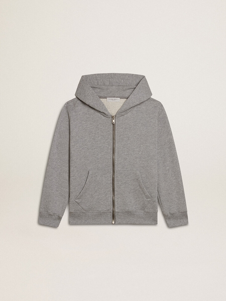 grijze gemêleerde hoodie met print op de achterkant