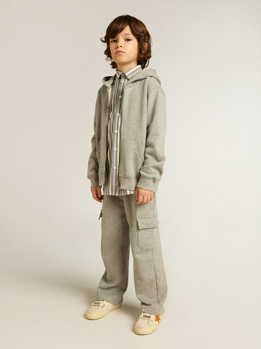 grijze gemêleerde hoodie met print op de achterkant