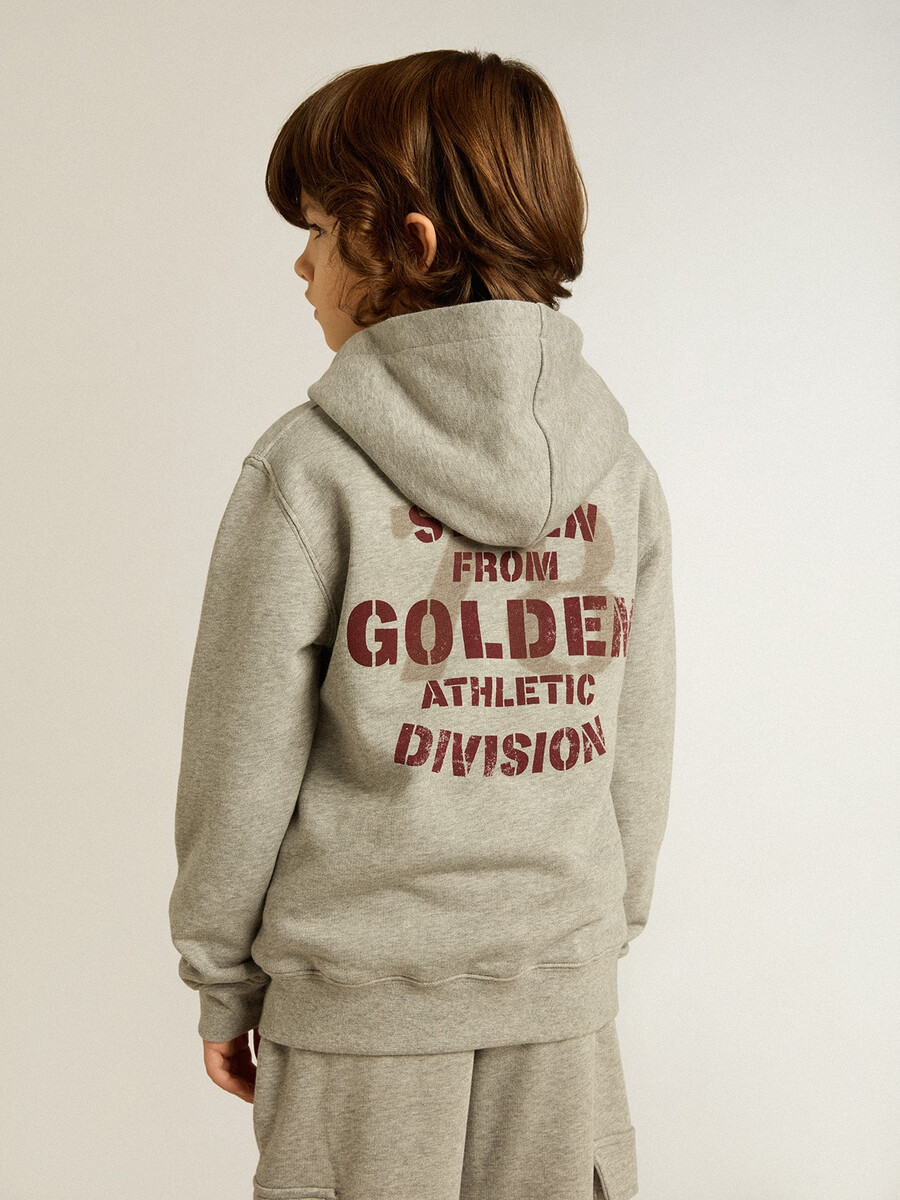 grijze gemêleerde hoodie met print op de achterkant