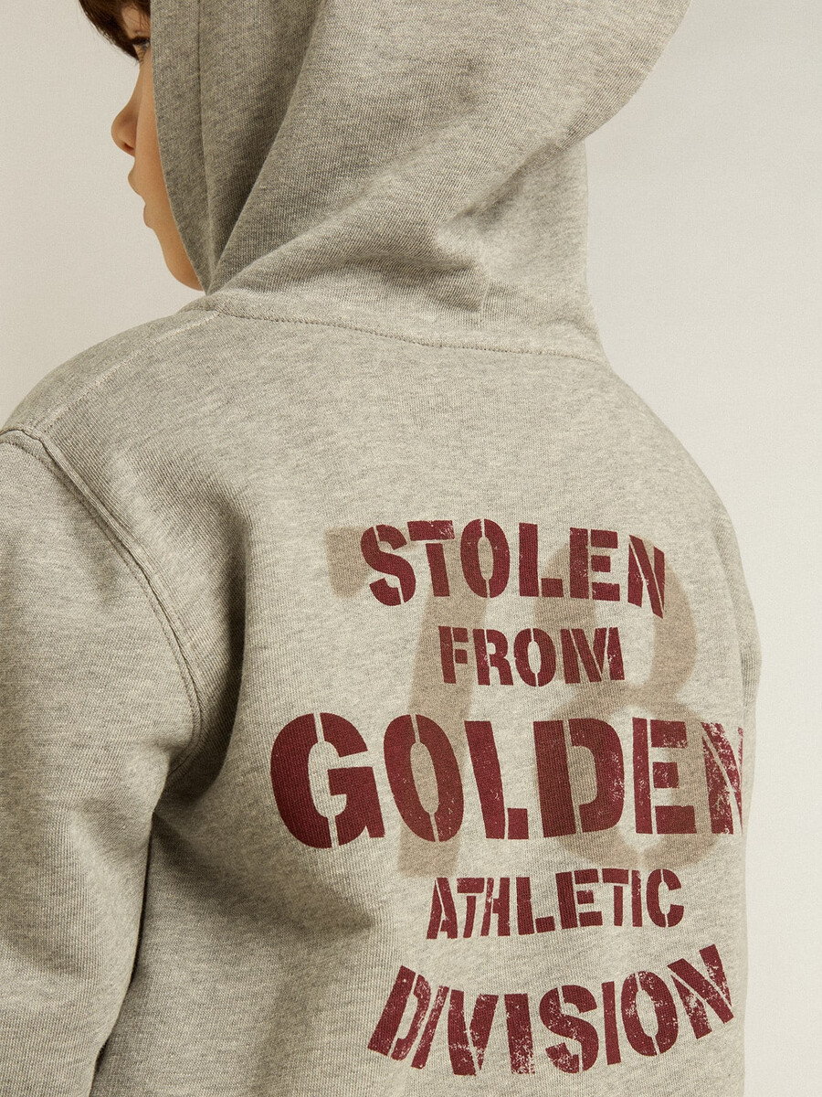 grijze gemêleerde hoodie met print op de achterkant