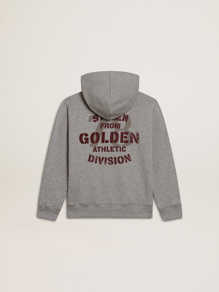 grijze gemêleerde hoodie met print op de achterkant