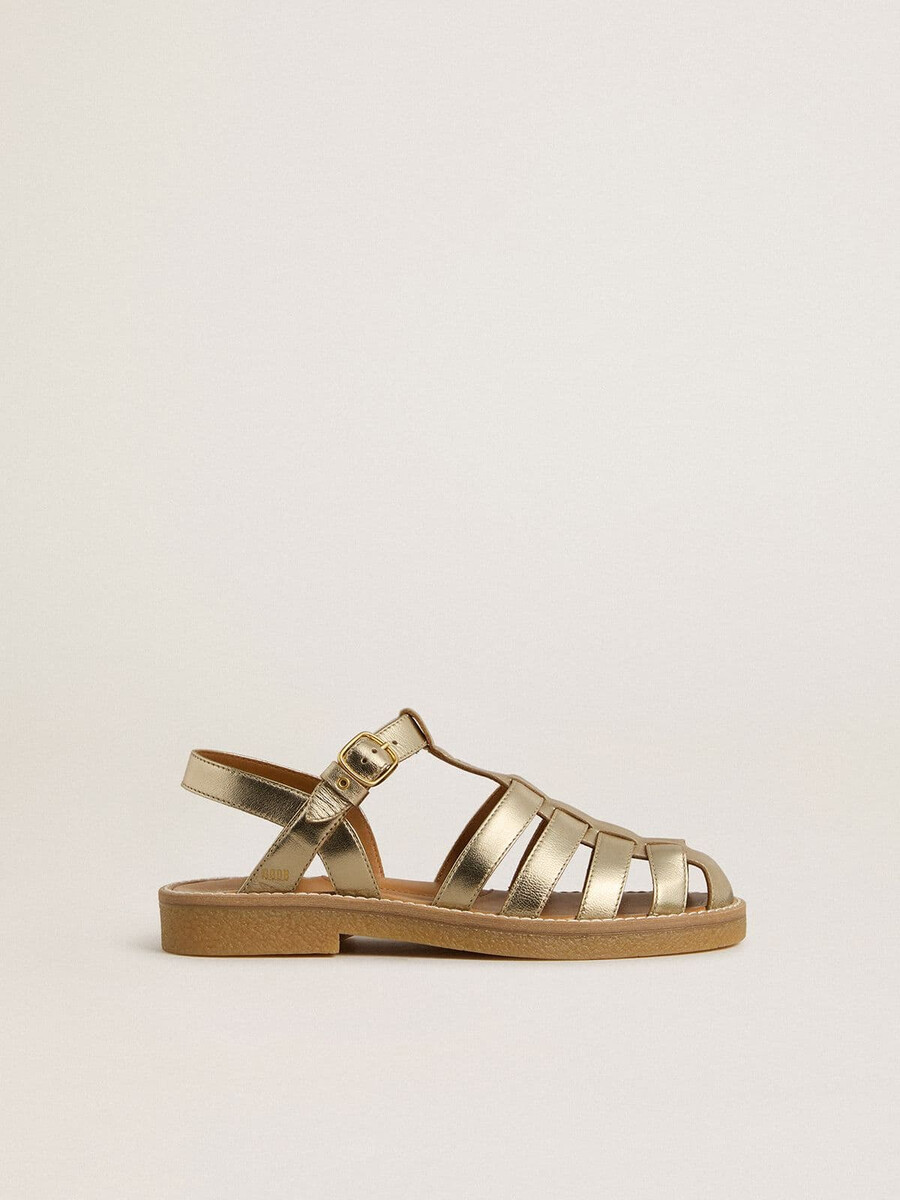maxime young sandalen van goudkleurig leer.
