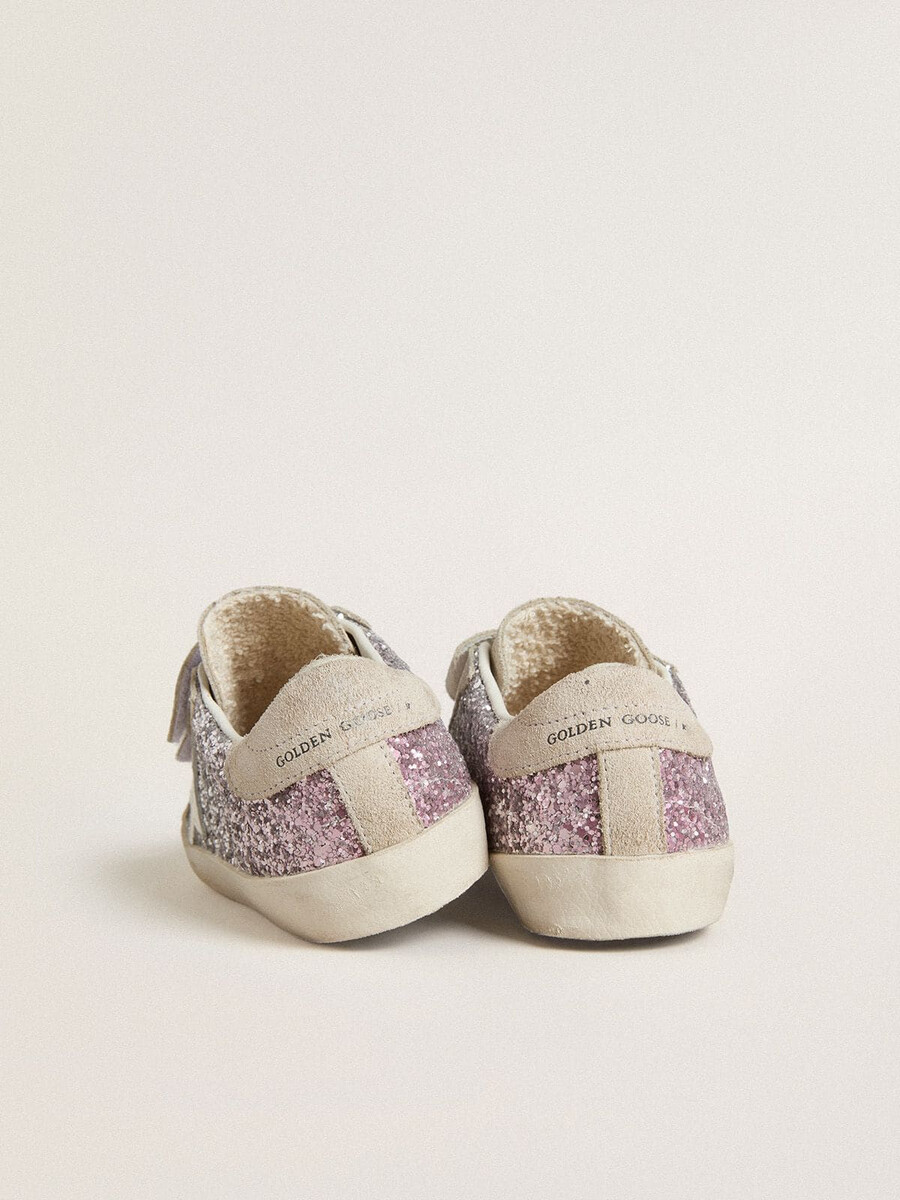 young old school in zilver en roze glitter met witte leren ster