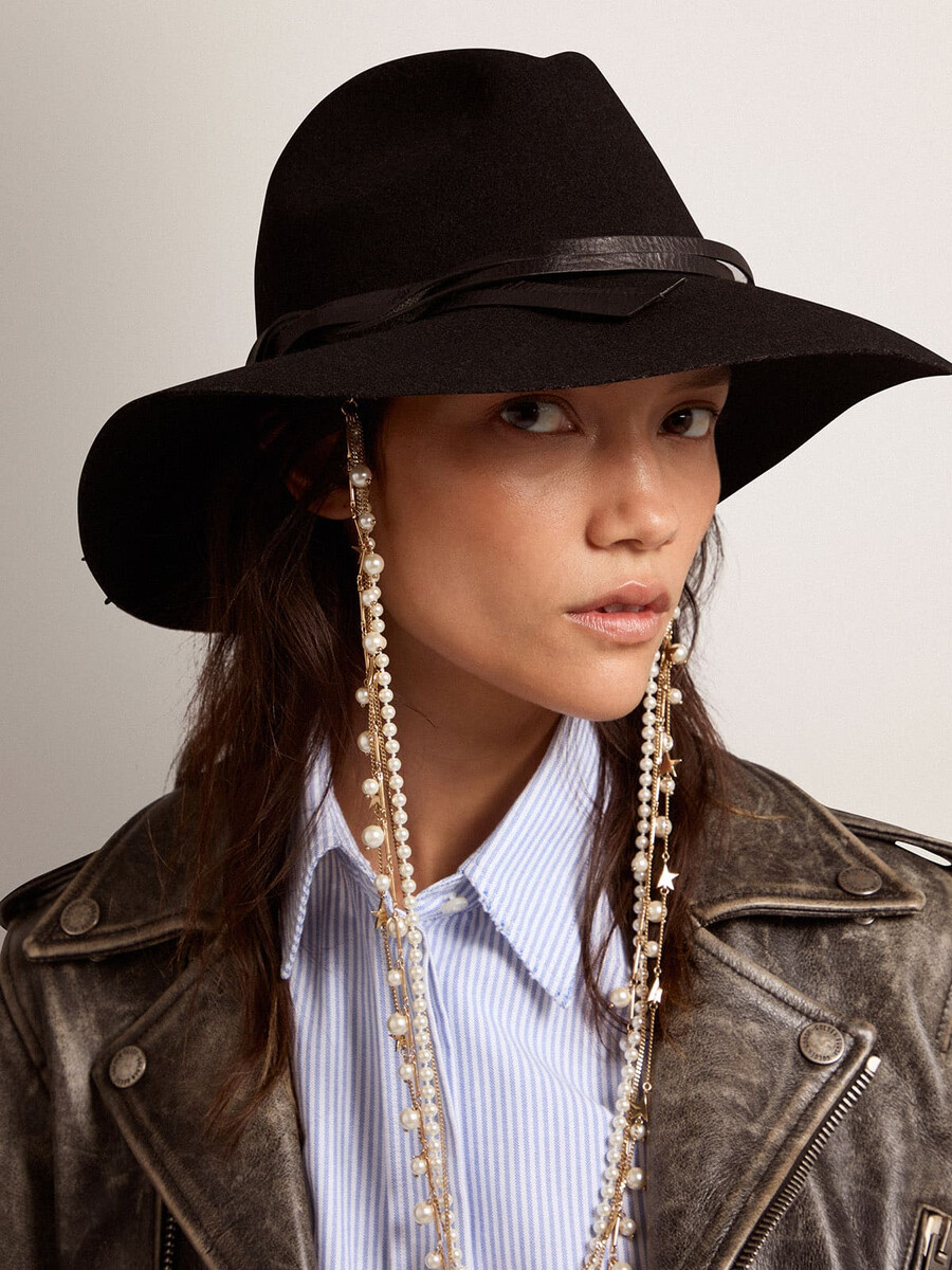 zwarte fedora hoed voor dames met bandje