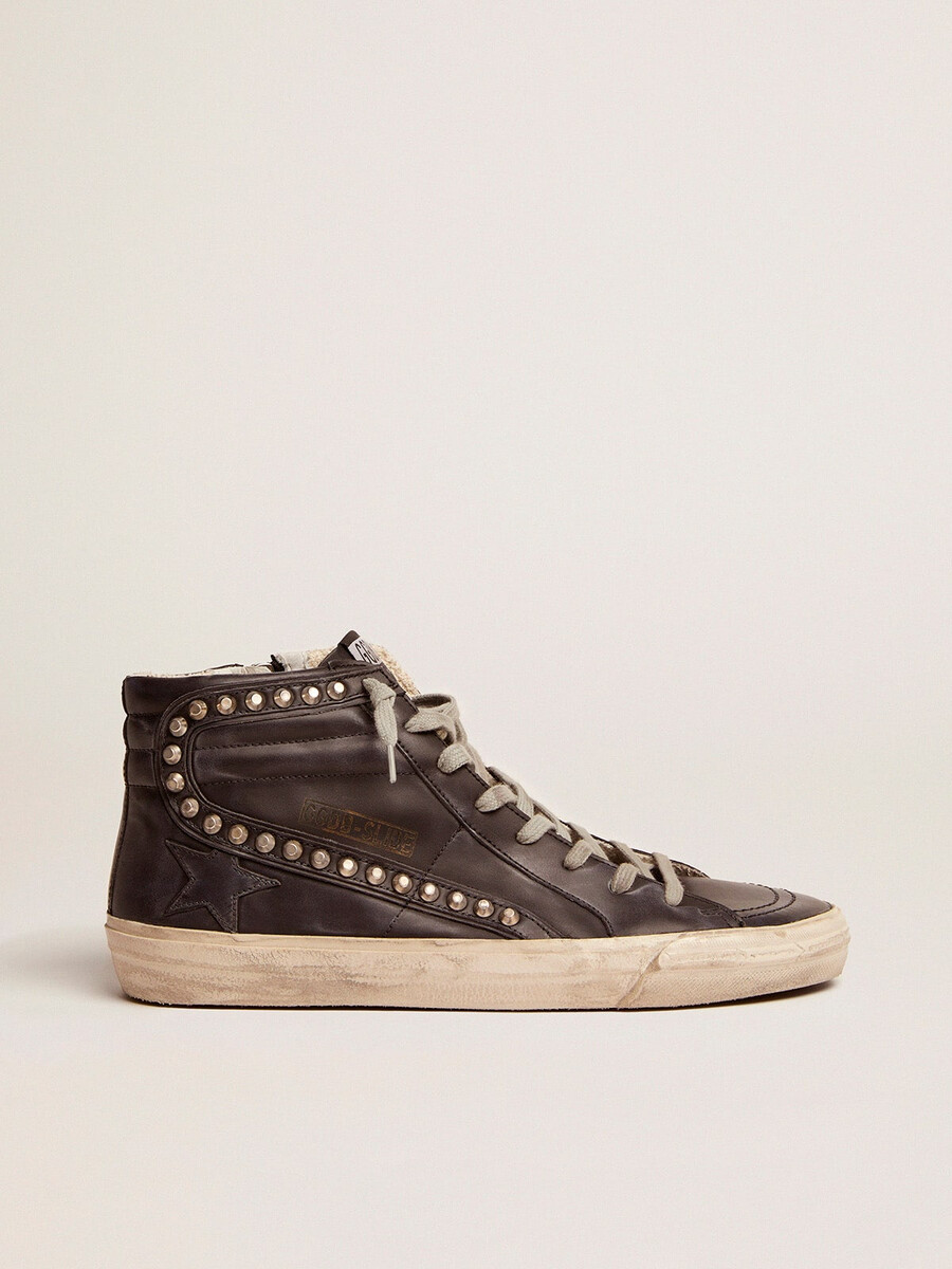 herenslippers zwart met studs