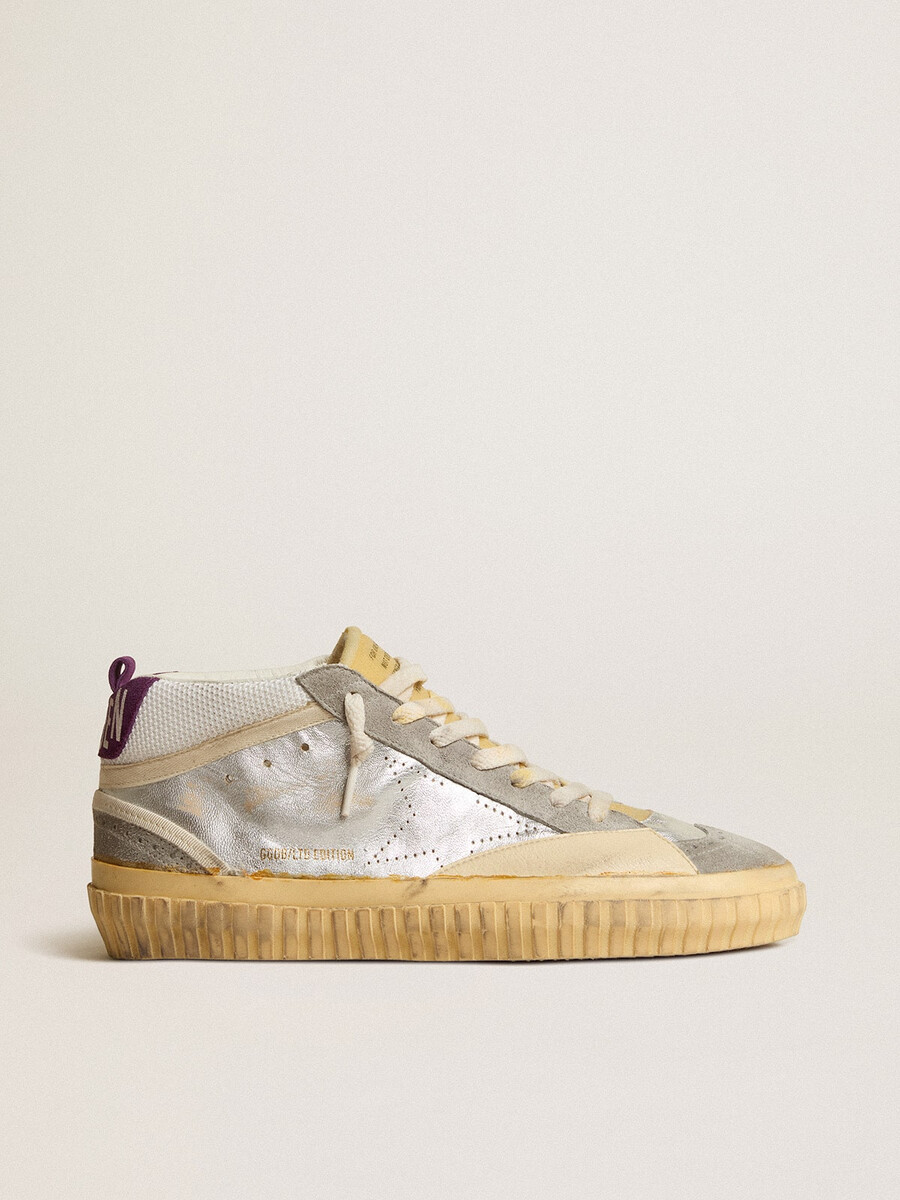 mid star lab in zilverkleurig metallic leer en mesh met geperforeerde ster