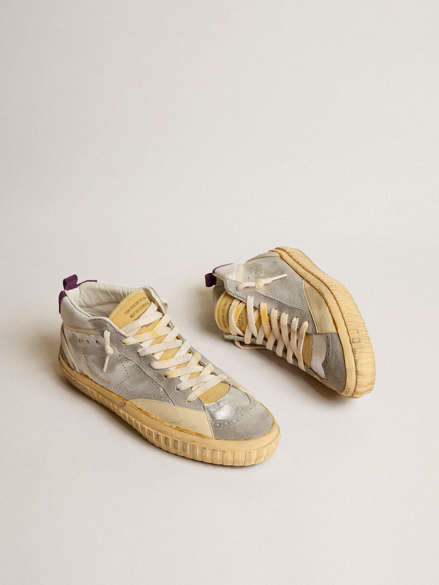 mid star lab in zilverkleurig metallic leer en mesh met geperforeerde ster