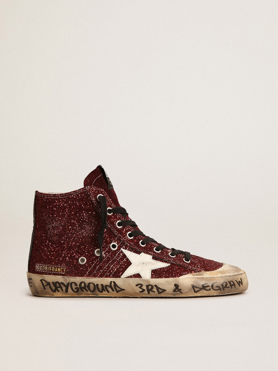 francy penstar in bordeauxrode glitter met witte leren ster