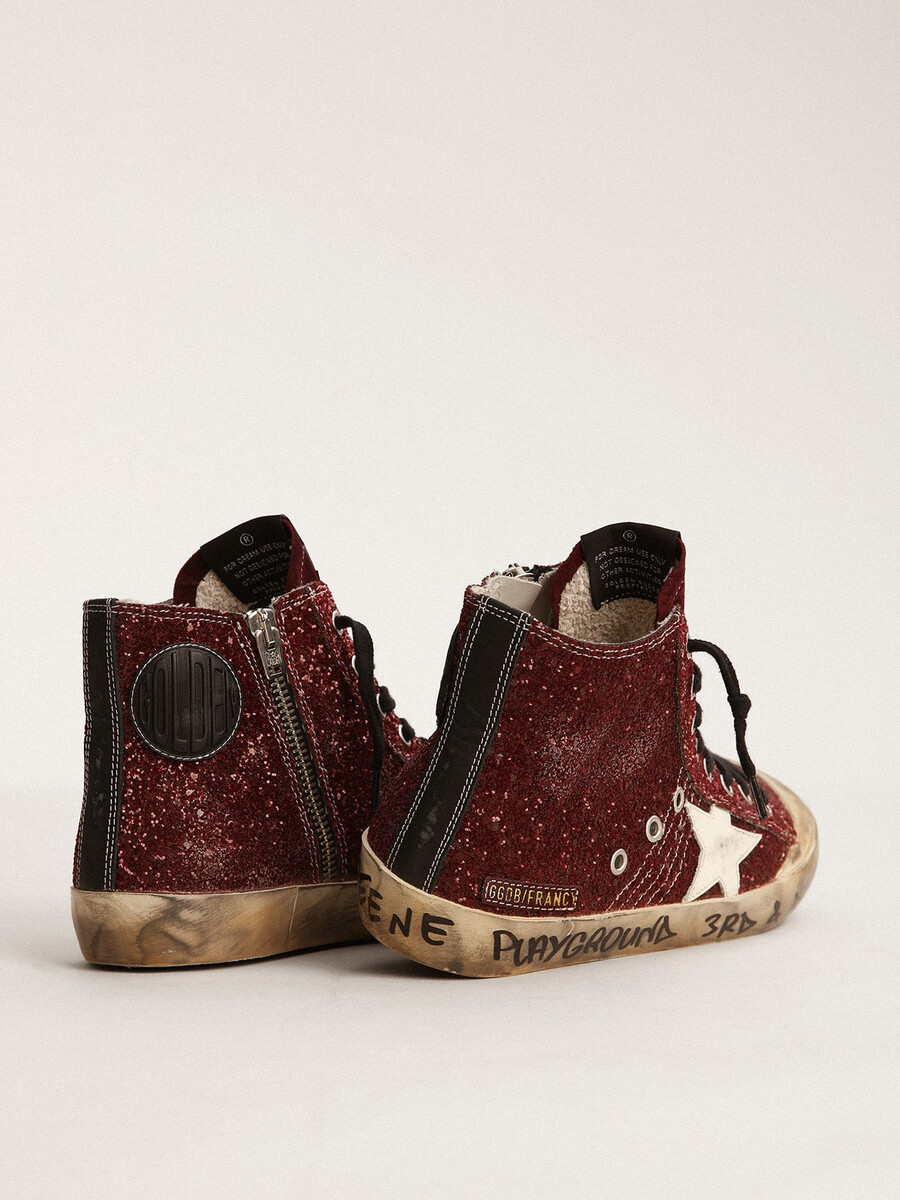 francy penstar in bordeauxrode glitter met witte leren ster