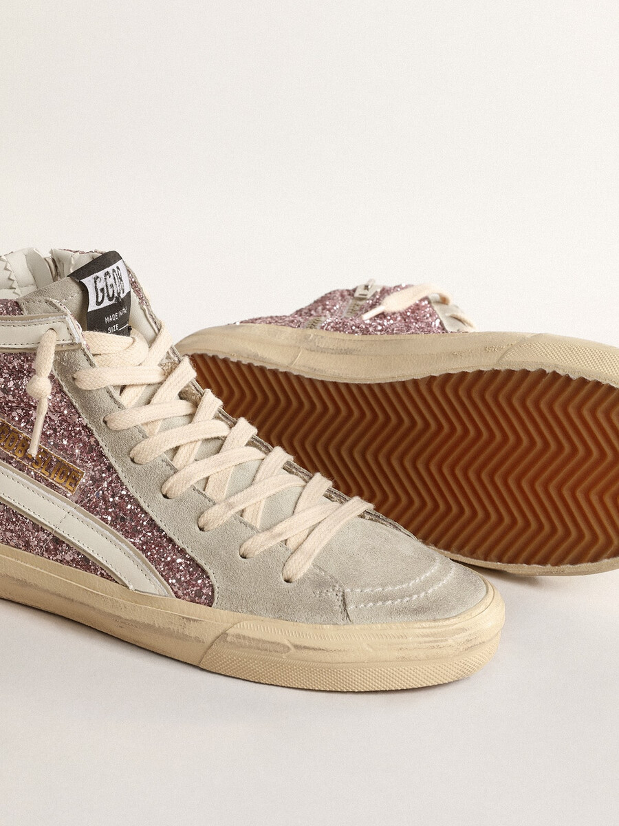 schuif in lila glitter met witte leren ster en flits