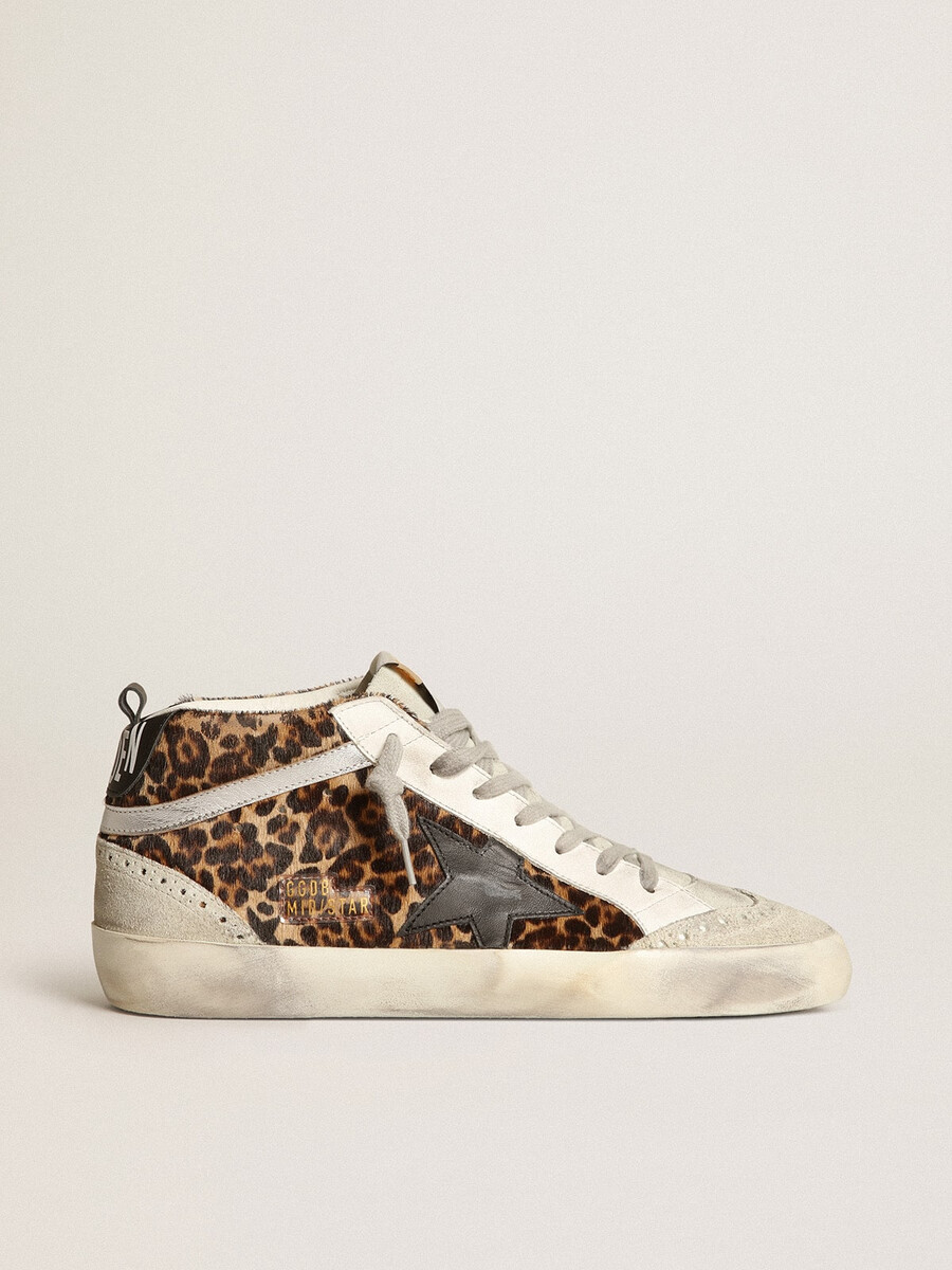 dames mid star in luipaardprint ponyhuid met zwarte ster