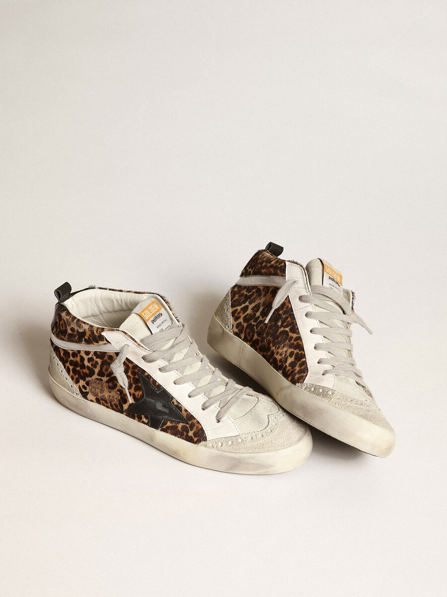 dames mid star in luipaardprint ponyhuid met zwarte ster
