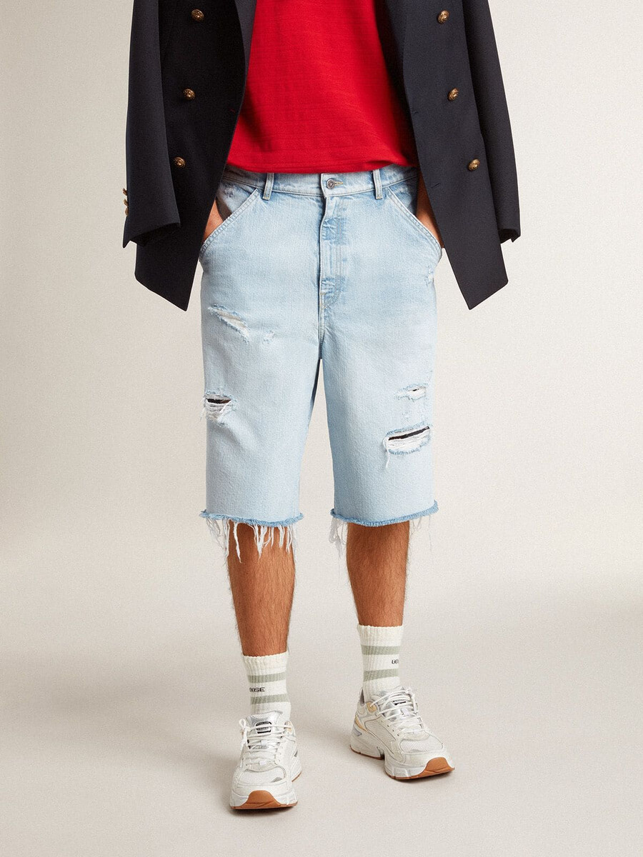 heren denim bermudashorts met een gedragen look