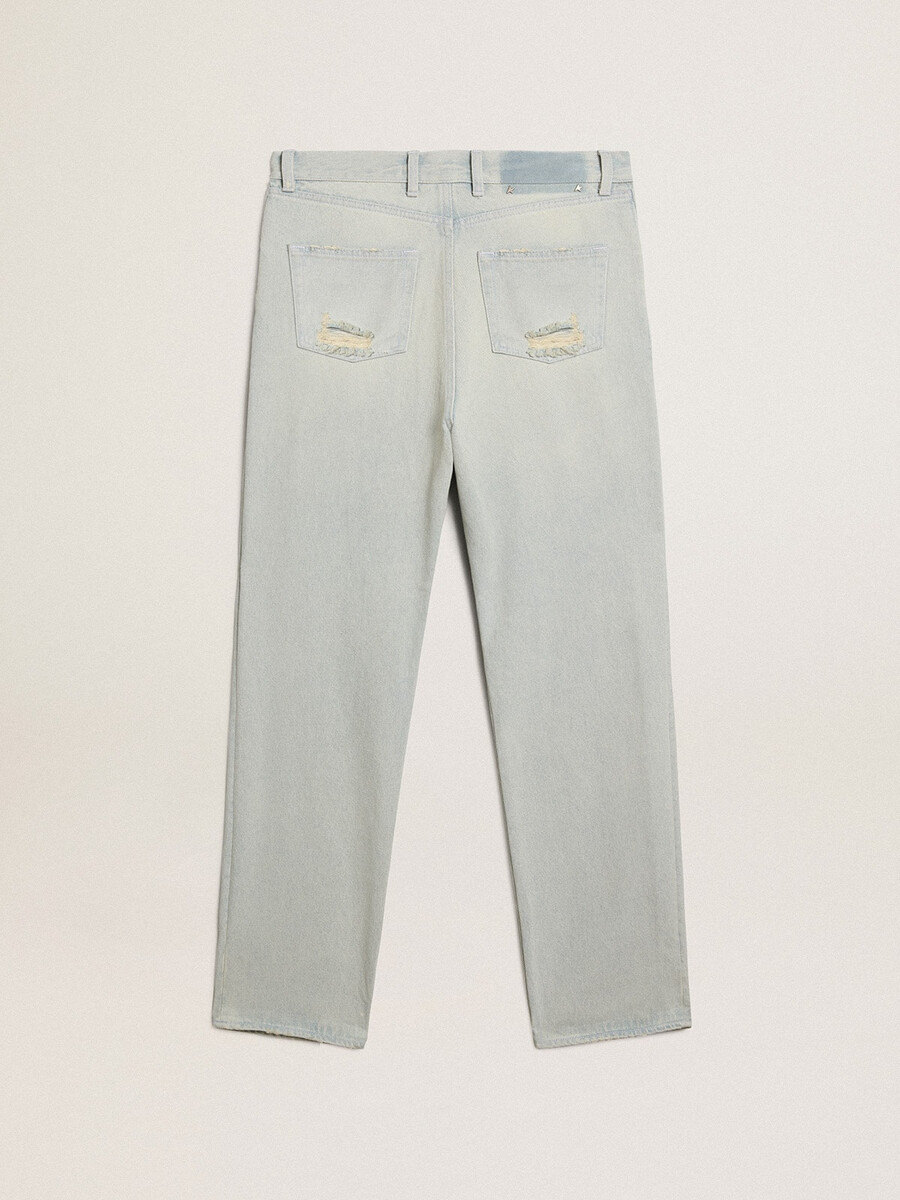 damesjeans van gebleekt leer met cabochonkristallen