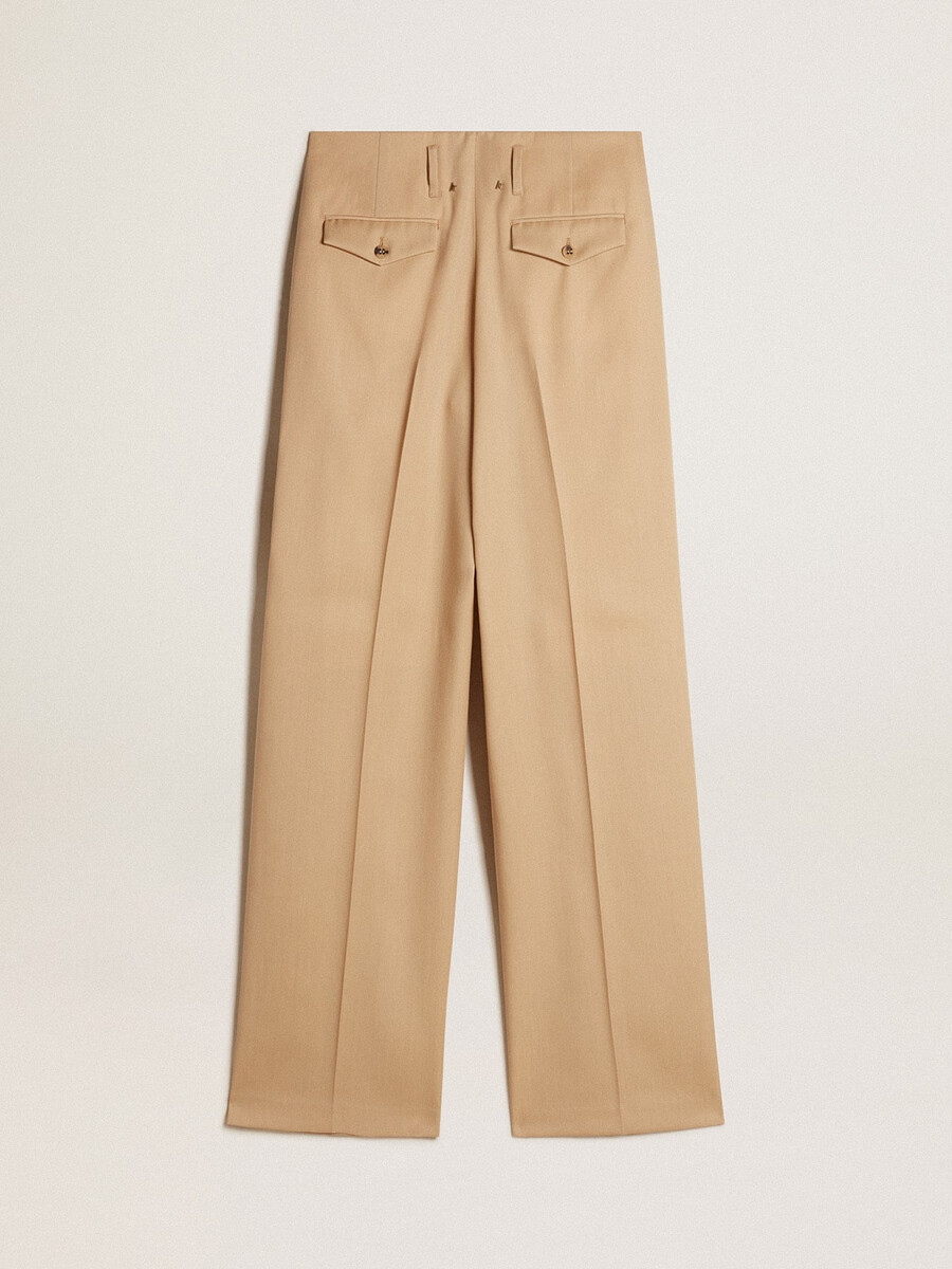 damesbroek van wollen gabardine in de kleur zand