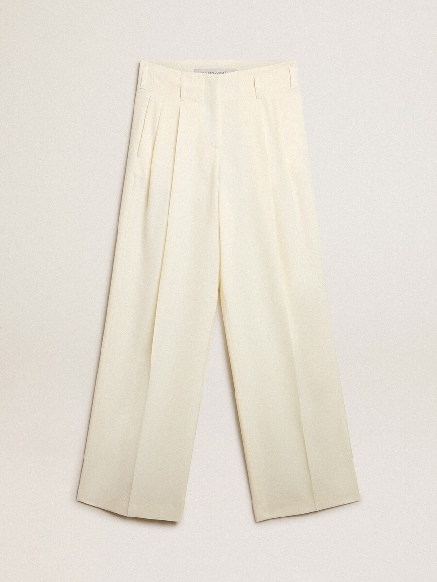 damesjoggingbroek van een verouderde witte wolmix.