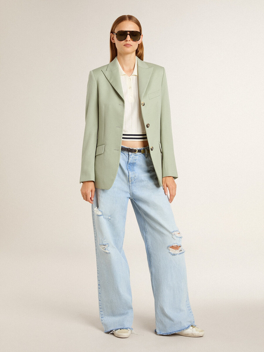 damesbroek van denim met een gedragen look.