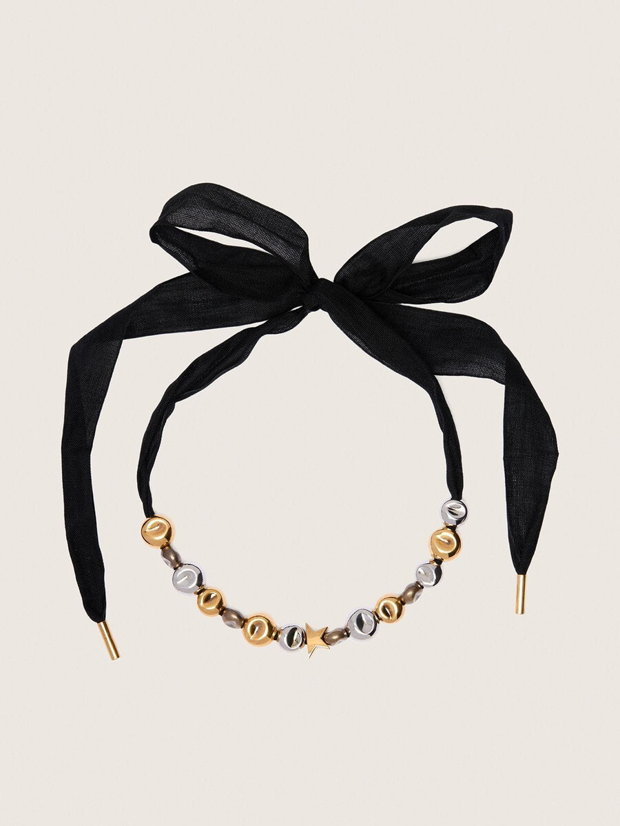 zwarte linten choker met studs
